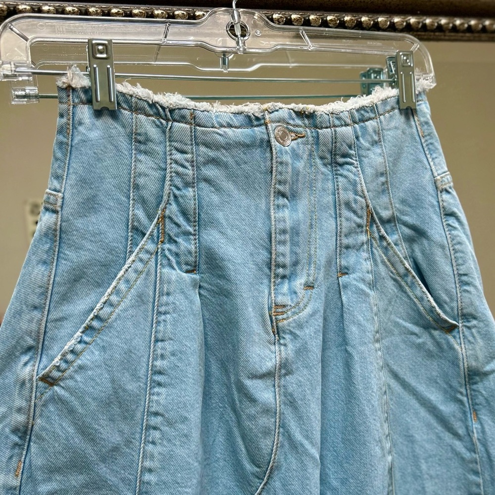 We The Free Riptide Denim Maxi Skirt | Sz 0 (XS) | Distressed Plaid Patchwork - Picture 3 of 9